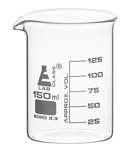 כוס, 150 מיליליטר - סגנון גריפין, צורה נמוכה עם זרבובית-לבן, 25 מיליליטר סיום לימודים-בורוסיליקט 3.3