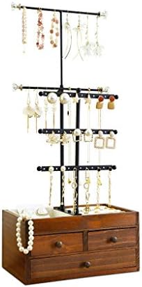 מארגן תכשיטים של TJLSS מתכת ועץ תיבת אחסון בסיסית 4 תצוגת מחזיק תכשיטים רובד לשרשראות עגילי צמיד טבעת