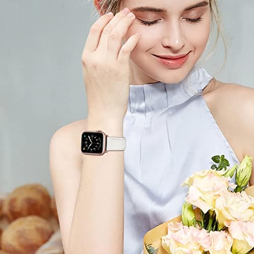 OMIU 2 להקות מרובעות תואמות ל- Apple Watch 41 ממ 38 ממ 40 ממ, רצועת החלפת עור אמיתית תואמת לסדרת Apple