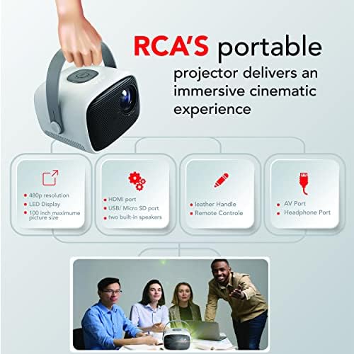 RCA RPJ264 מקרן קולנוע ביתי נייד - איכות פרימיום - בהירות לבנה - מקרן תואם למחשב, תיבת טלוויזיה, PS4-