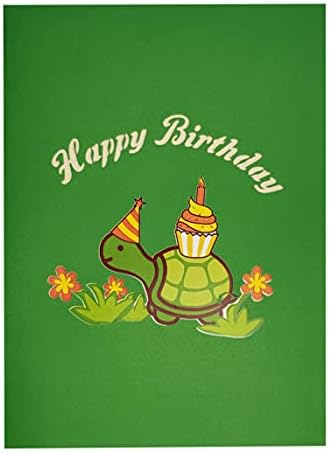 מתנות וכרטיסים צב ייחודי עם קאפקייק יום הולדת 3 ד צצים כרטיס ברכה - חיה מצחיקה, צב, עוגה, נר, מגניב,