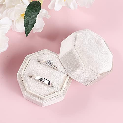 מחזור קטיפה טבעת תיבה, מתומן מדהים בציר כפול תכשיטי טבעת אריזת מתנה עם מכסה נתיק עבור הצעת אירוסין חתונה