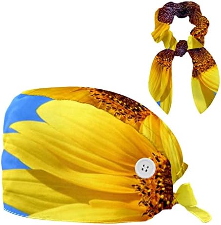 כובע עבודה מתכוונן עם רצועת זיעה מתאימה ושיער קשת פרחי חמניות מקושקשים פרחי קיץ צהובים