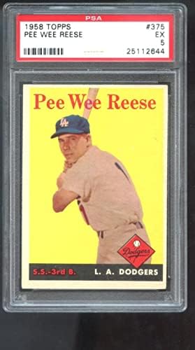 1958 Topps 375 Pee Wee Reese PSA 5 כרטיס בייסבול מדורג MLB Los Angeles Dodgers - קלפי בייסבול מטלטלים