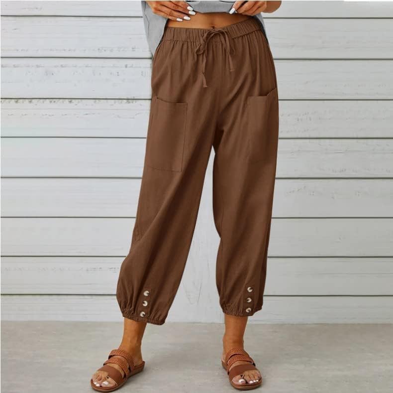 מכנסי איכר של Hiuara לנשים קיץ חוף כותנה קפריס 3/4 מכנסי טרנינג מכנסי יוגה המותניים האלסטיים מכנסי טרקלין