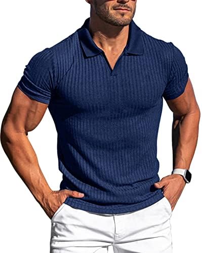 Lempue Mens v Neck חולצות T Slim Fit Fit חולצות פולו שרירים לגברים שרוול קצר בכושר יבש חולצות גולף בגדים