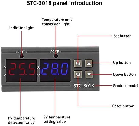 בקר טמפרטורת בינקה, STC-3018 בקר טמפרטורה דיגיטלי טמפרטורה חיישן תרמוסטט עם אורך כבל NTC 1M משדר