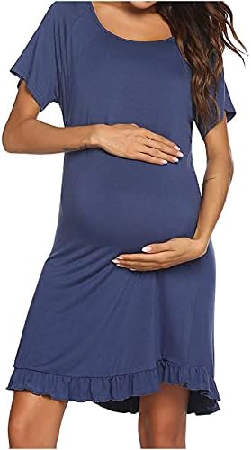 יולדות קיץ שמלת הנקה או צוואר לפרוע מוצק קצר שרוול בהריון נשים שמלת הריון שמלה