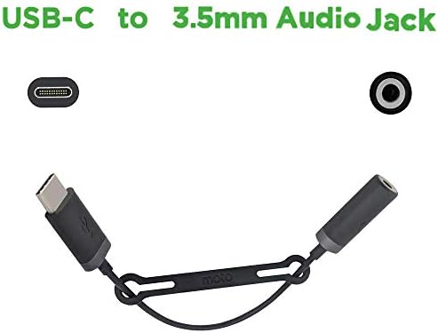 מוטורולה USB -C עד 3.5 ממ אוזניות אוזניות כבל מתאם שקע למוטו Z, Z כוח, Z כוח דרואיד, Z2 כוח - שחור