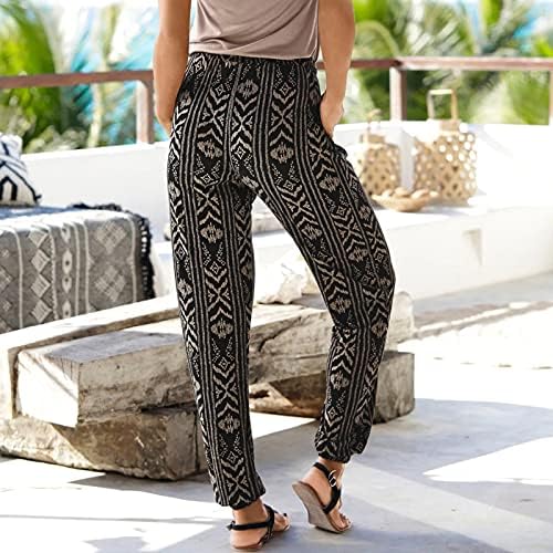 מכנסי קיץ של נשים בוהמי הדפס פרחוני מכנסי חוף מזדמנים מכנסיים המותניים המותניים המותניים מכנסי טרנינג