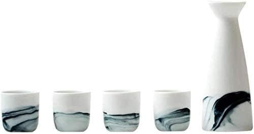 סאקה יפנית קבע סיר אחד וארבע כוסות, ציור נוף לבן, לקור/חם/חם/שוחו/תה ， לאירועים שונים 21223