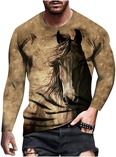 גברים של יומי חולצות 3 ד סוס מודפס חולצת טי ארוך שרוול צווארון עגול קל משקל סוודר מזדמן בעלי החיים גרפי