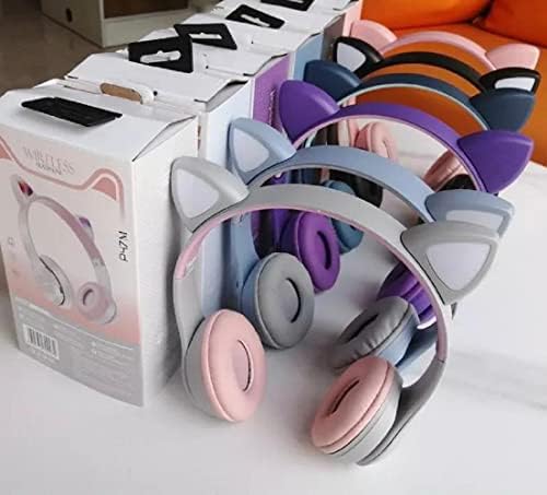 אוזניות אלחוטיות של אוזן חתול עם אור LED, אוזניות Bluetooth עיצוביות חמודות עם מיקרופון