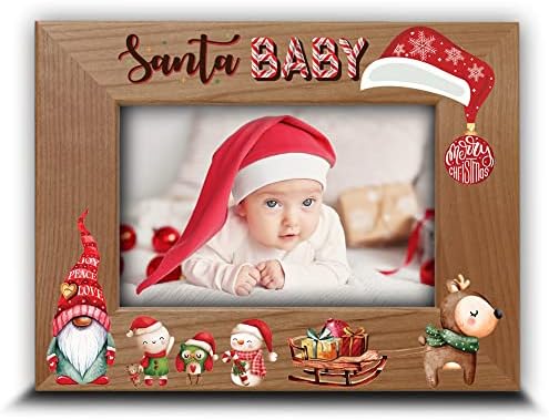 מסגרת תמונה של בוסה-סנטה לתינוק- צילום חג המולד שלי עם תחפושת סנטה- UV הדפס מסגרת תמונה טבעית