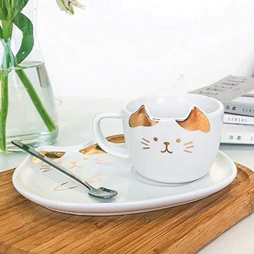 Krysclove Creative Creative Sups Cutup Cope Coffee Coffice עם סט כפית וצלוחית, מתנה לאוהבי החתולים