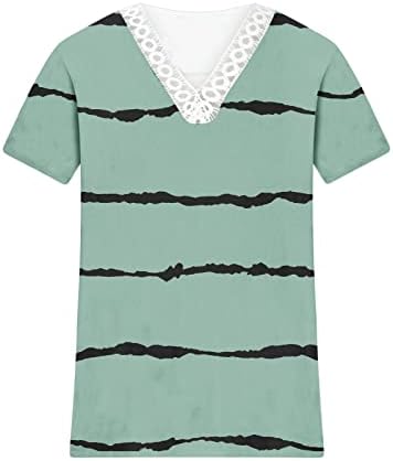 קיץ 2023 פרחוני מודפס חולצות לנשים סרוגה תחרה לקצץ צווארון חולצות קצר שרוול חולצות מקרית חולצה טוניקת