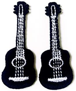 הסט של 2 זעיר. מיני שחור גיטרה שחורה טלאי לוגו מצוירים חמודים תפור ברזל על תחפושת בגדי טלאי של שלט תאי