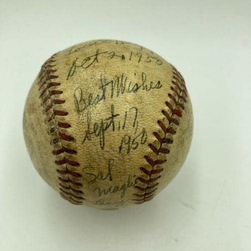 SAL MAGLIE חתם על 9-17-1950 סאל מגלי יום משמש משמשת בייסבול JSA מדבקה-משחק חתימה MLB משומש בייסבול