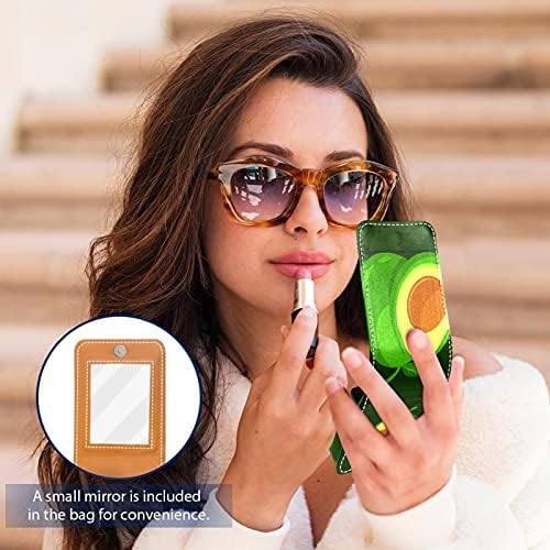 ירוק אבוקדו גלוס מחזיק שפתון מקרה נייד איפור תיק נסיעות שפתון ארגונית מקרה עם מראה מיני שפתון תיבת אחסון