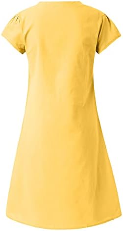 נשים שמלת כותנה ופשתן הדפס חמניות להדפיס שרוול קצר שמלות מידי מסתיר בטן רופפת V שמלת חולצת צוואר 2023