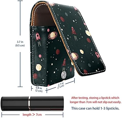 שפתון מקרה עם מראה חלל רקטות כוכב כהה רקע גלוס מחזיק נייד שפתון אחסון תיבת נסיעות איפור תיק מיני עור