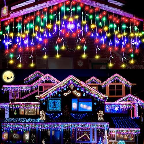 1280 LED ICICLE אורות חג מולד אורות חיצוניים בסך הכל 561ft אורות מיתר מיתר חלון וילון פיות פיות אורות