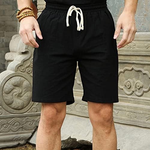 מכנסי פשתן כותנה של Beuu למותניים אלסטיות של גברים רושמים מכנסיים קצרים ברמודה קצרים בקיץ מכנסי חוף