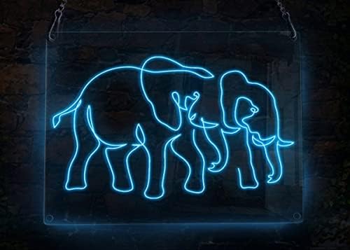 פילים זוגיים שהולכים שלט ניאון, נושא בעלי חיים בעבודת יד אל -חוט ניאון שלט אור, אמנות קיר לעיצוב הבית,
