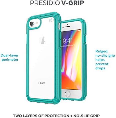 מארז טלפון תואם של מוצרי Speck עבור Apple iPhone SE /iPhone 8, Presidio V-Grip Case, Clear /Caribbean