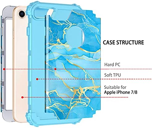 RANCASE למקרה של אייפון 8, מארז iPhone 7, שלוש שכבות כבד הגנה חסין הלם פגוש פלסטיק קשיח +מארז מגן גומי