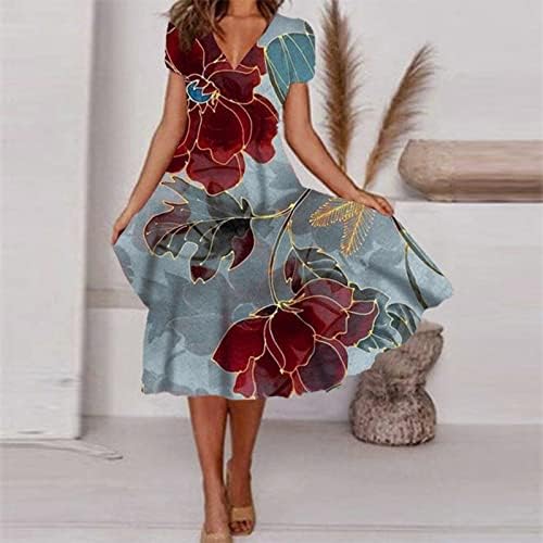 שמלת נדנדה של נשים V צוואר בוהו בוהו קיץ שרוול קצר שמלת MIDI מזדמן 2023 סקסית פרחונית מודפסת שמלה זורמת