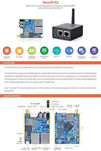 מידע smartfly nanopi r1 allwinner ram 512mb H3 יציאת אתרנט כפולה, wifi & bt, onboard emmc עם usb & port