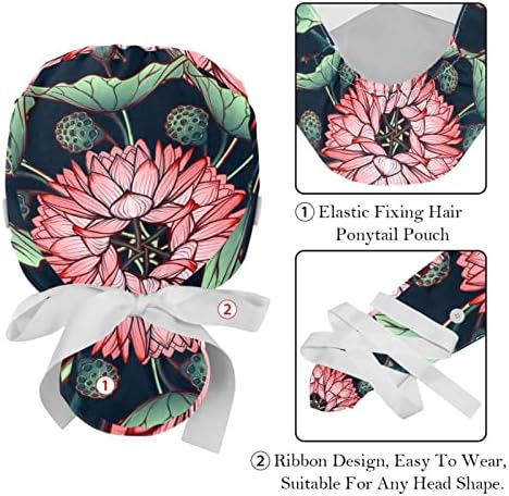 כובעים רפואיים של Lorvies לנשים עם כפתורים שיער ארוך, כובע עבודה מתכוונן 2 חלקים, Lotus SeedPod Multicored