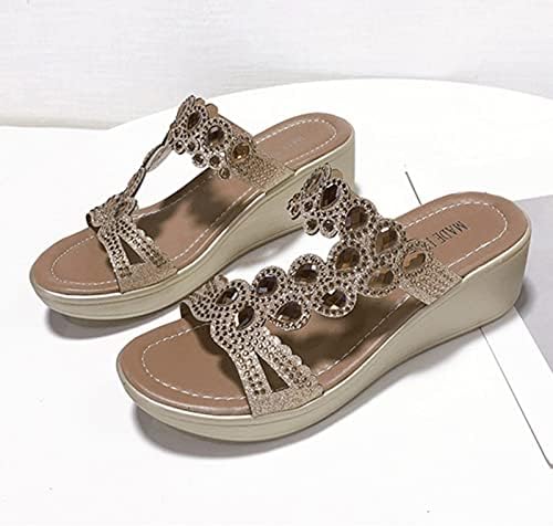 נעלי בית לנשים מקורות חיצוניות טריז ריינסטון אביב אביב סולן עקב עבה קיץ חוף כפכפים סנדלים