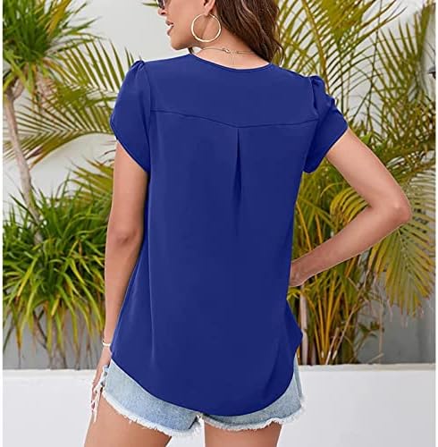 צמרות בגודל פלוס לנשים קיץ נ 'חולצת שיפון צוואר חולצת שרוול קצר שרוול קצר נשים טופיות ארוכות במיוחד