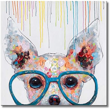 Libaoge 1 פוסטר פוסטר צבוע ציורי שמן בד קיר קיר אמנות כלב צבעוני עם משקפיים חיה מודרנית ציור יצירות