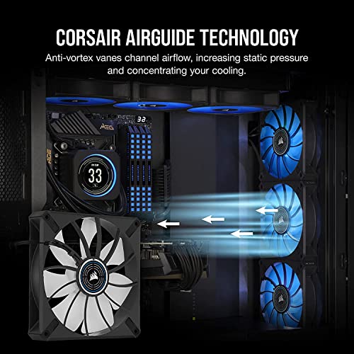 Corsair ML140 EL ELITE, 140 ממ ריחוף מגנטי מאוורר LED כחול עם מדריך אוויר, חבילה יחידה, שחור