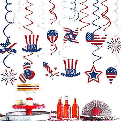 Subiaoy 4 ביולי קישוטי מסיבה פטריוטית-כוכבי דגל אמריקאים כחולים לבנים תלויים מערבולות קישוטי קלינג