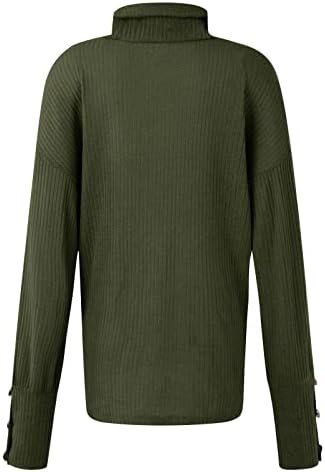 סוודרות כותנה לנשים עליון כפתור סוודר רופף כלפי מעלה שרוול ארוך בצבע אחיד חולצה תחתית סריגה קשמיר