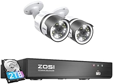 Zosi 8CH 8MP Security Security POE מערכת מצלמות, 8CH 4K NVR עם 2TB HDD להקלטה 24/7, 2 יחידות קוויות