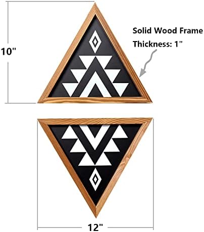 Mokof Boho Home Decor Set Set of 2 - Art מסגרת משולש עץ - דפוס גיאומטרי שחור לבן הדפס על עץ, 10x12 אינץ