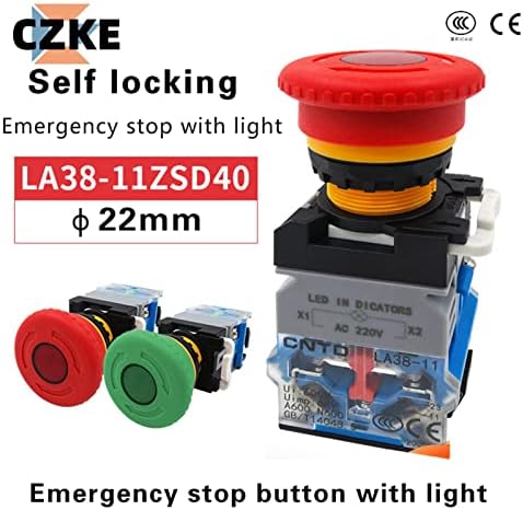 Xuefu LA38 עצירת חירום חשמל אור 22 ממ מתגי פטריות ראש על כפתור כפתור מתג LED LA38-11ZSD40 220V 24V LAY38-11D