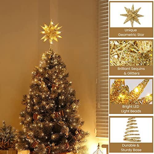 טופר עץ חג המולד של Luxspire, קישוטים לחג המולד עץ טופר אור, אורות חג המולד של כוכב 3D עץ סוללה עליון