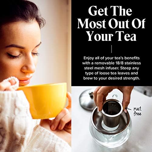 קומקום עם חומר תה לתה רופף - 40oz, 3-4 כוס תה תה, סיר קומקום תה צלול עם מסננת וחם יותר - עלה רופף, יצרנית