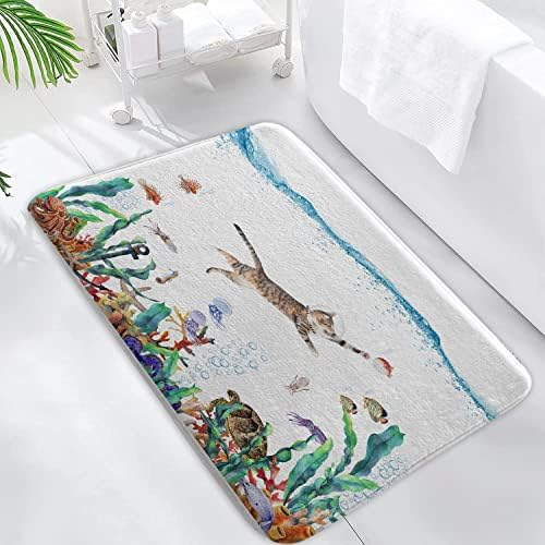 מצחיק חתול אמבטיה מחצלת, אוקיינוס בעלי החיים תמנון כוכב ים צב אמבטיה שטיח, סופג אמבטיה שטיח, החלקה שטיח