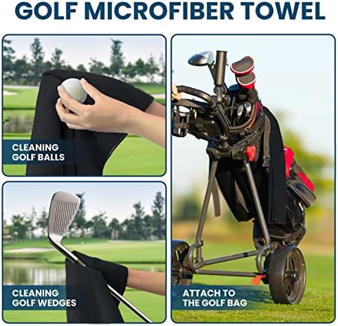 חבילה של 3 מגבת גולף מיקרופייבר, איכות סופגת חזקה עם טכנולוגיית עלי כותרת כתומה, מגבת גולף לשקיות גולף