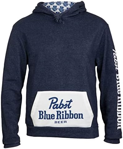 Brew City Gear Beer Pabst Blue Ribbon לוגו קפוצ'ון כיס עם דפוס פנים