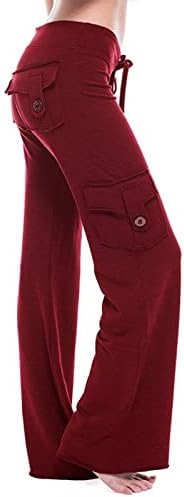 מכנסי מטען לנשים מותניים גבוהים מכנסי רגל רחבים מזדמנים עם כיסים כפתור מכנסי טרנינג מכובד כושר עם משיכה