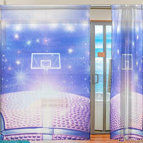 זירת כדורסל פרחונית 3D 3D חצי וילונות חלון חלון ויל וילונות לוחות טיפול -55x78in לחדר ילדים בסלון, 2