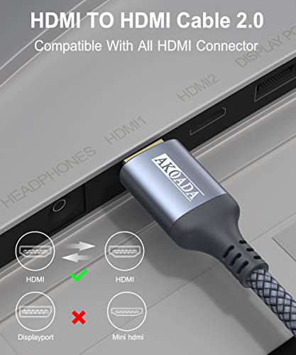 4K כבל HDMI 16ft, Akada במהירות גבוהה 18GBPs HDMI 2.0 Ethernet-30AWG כבל 4K 60Hz HDR Video HDCP2.2 3D
